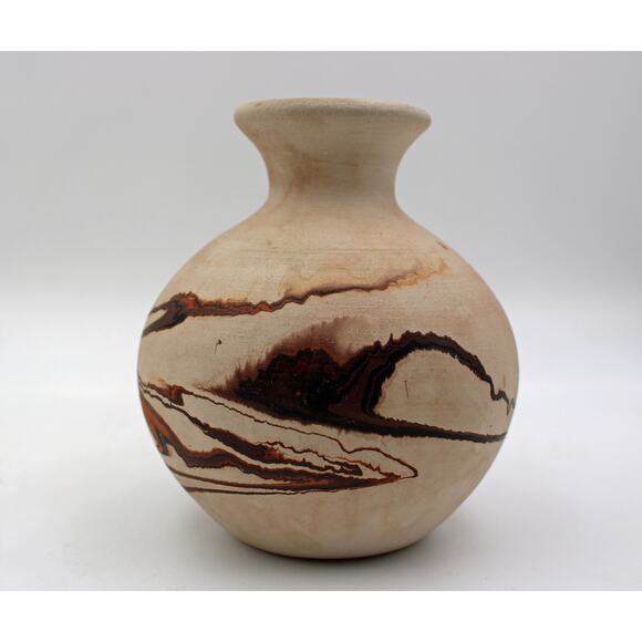 1980's post Nemadji Brown and Orange Swirl Pottery - Picture 3 of 6